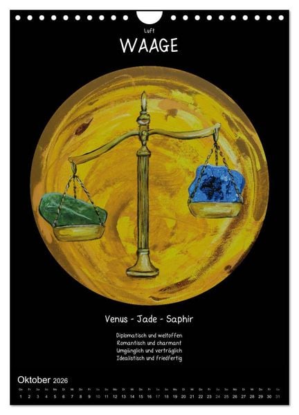 Produktbild: Sternzeichen - Charakter - Planeten - Edelsteine (Wandkalender 2026 DIN A4 hoch), CALVENDO Monatskalender