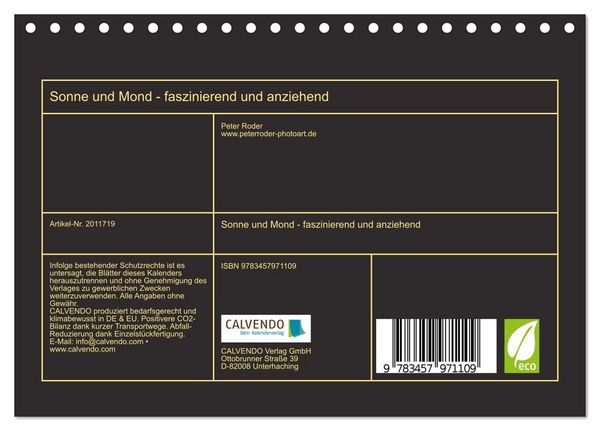 Produktbild: Sonne und Mond - faszinierend und anziehend (Tischkalender 2026 DIN A5 quer), CALVENDO Monatskalender