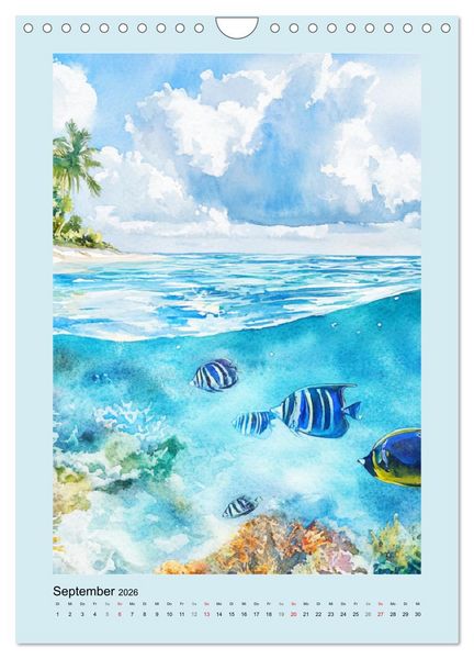 Produktbild: Ozeanpoesie. Die Unterwasserwelt im Aquarell-Stil (Wandkalender 2026 DIN A4 hoch), CALVENDO Monatskalender