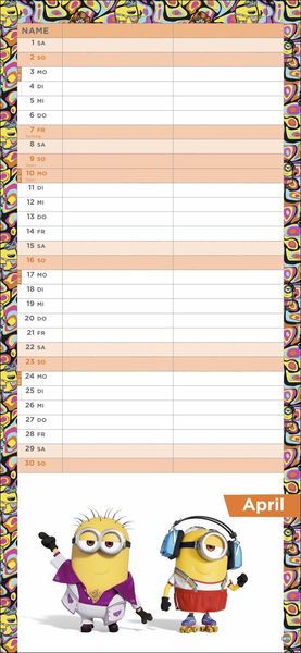Minions Planer für zwei 2023. Kalender mit den kleinen gelben Chaos-Typen aus den Filmen 