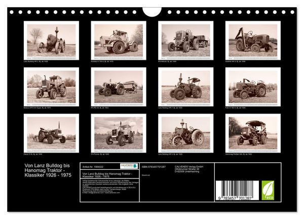 Produktbild: Von Lanz Bulldog bis Hanomag Traktor - Klassiker 1926 - 1975 (Wandkalender 2026 DIN A4 quer), CALVENDO Monatskalender