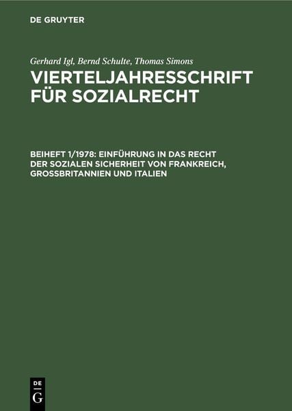 Produktbild: Einf&uuml;hrung in das Recht der sozialen Sicherheit von Frankreich, Gro&szlig;britannien und Italien