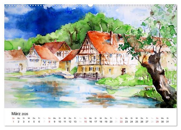 Produktbild: Aquarelle - quer durch Europa (Wandkalender 2026 DIN A2 quer), CALVENDO Monatskalender
