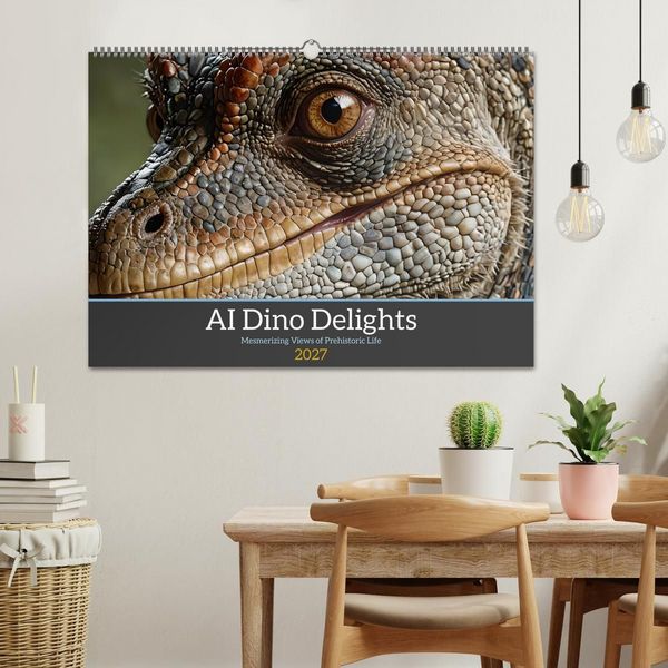Produktbild: AI Dino Delights Mesmerizing Views of Prehistoric Life (Wall Calendar 2027 DIN A2 landscape), CALVENDO 12 Month Wall Calendar
