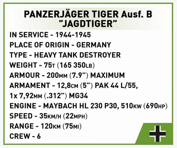 Produktbild: COBI Historical Collection 2733 - Panzerjäger Tiger Ausf.B Jagdtiger, WWII, Bausatz 1:48, 528 Klemmbausteine