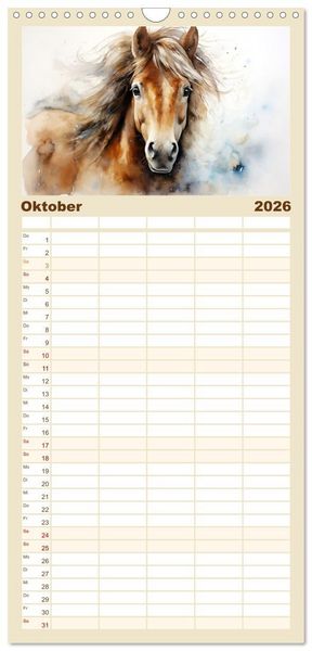 Produktbild: Familienplaner 2026 - Kraftpakete in Aquarell mit 5 Spalten (Wandkalender, 21 x 45 cm) CALVENDO