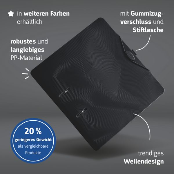 Produktbild: Brunnen Ordner &bdquo;WAVE&ldquo; Colour Code | A4, 70 mm, Hebelmechanik mit gummiertem Griff, onyx