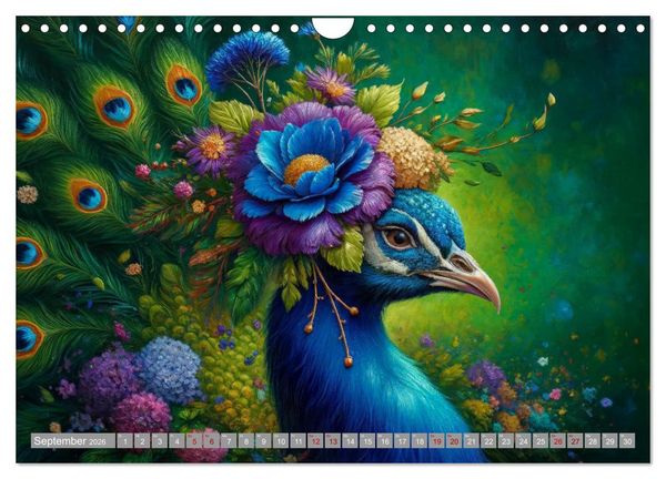 Produktbild: Blumige Vogelportr&auml;ts (Wandkalender 2026 DIN A4 quer), CALVENDO Monatskalender