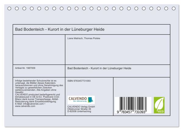 Produktbild: Bad Bodenteich - Kurort in der L&uuml;neburger Heide (Tischkalender 2026 DIN A5 quer), CALVENDO Monatskalender