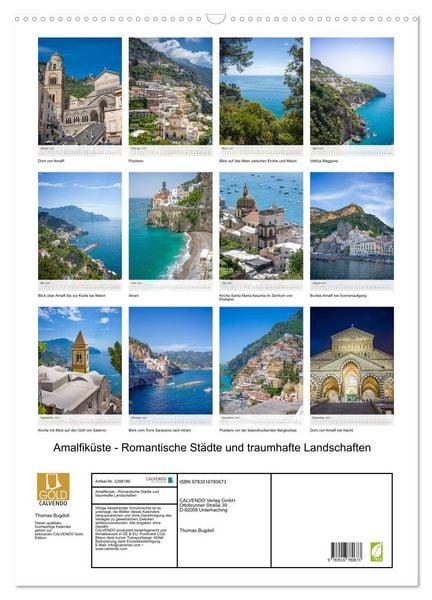 Produktbild: Amalfik&uuml;ste - Romantische St&auml;dte und traumhafte Landschaften (Wandkalender 2027 DIN A2 hoch), CALVENDO Monatskalender