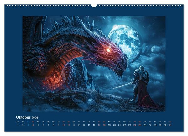 Produktbild: Drachenkrieger (hochwertiger Premium Wandkalender 2026 DIN A2 quer), Kunstdruck in Hochglanz