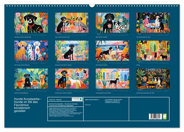 Produktbild: Hunde Kunstwerke - Hunde im Stil des Fauvismus k&uuml;nstlerisch gestaltet (Wandkalender 2026 DIN A2 quer), CALVENDO Monatskalender