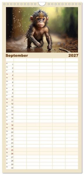 Produktbild: Familienplaner 2027 - Tierkinder beim Baden mit 5 Spalten (Wandkalender, 21 x 45 cm) CALVENDO