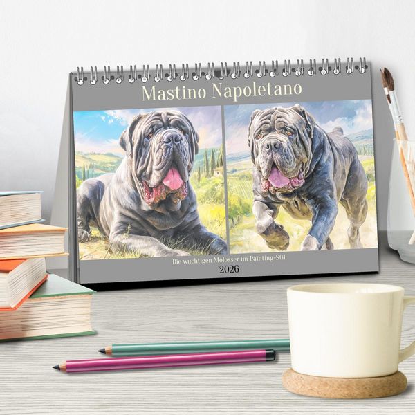 Produktbild: Mastino Napoletano. Die wuchtigen Molosser im Painting-Stil (Tischkalender 2026 DIN A5 quer), CALVENDO Monatskalender