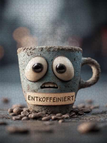 Produktbild: CALVENDO Puzzle Entkoffeinierter Kaffee mit Panikblick - Lustiges Motiv f&uuml;r Koffeinfreunde | 1000 Teile Lege-Gr&ouml;&szlig;e 64x48cm Foto-Puzzle f&uuml;r gl&uuml;ckliche Stunden