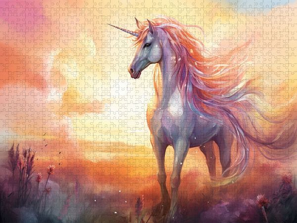 Produktbild: CALVENDO Puzzle Einhorn im Sonnenuntergang | 1000 Teile Lege-Gr&ouml;&szlig;e 64x48cm Foto-Puzzle f&uuml;r gl&uuml;ckliche Stunden