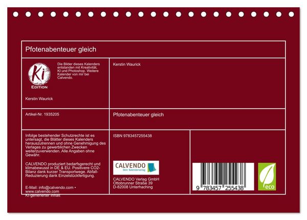 Produktbild: Pfotenabenteuer gleich (Tischkalender 2026 DIN A5 quer), CALVENDO Monatskalender