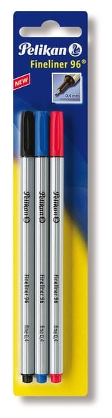 Pelikan Fineliner 96®, in den Farben Schwarz, Blau, Rot, 3er Set