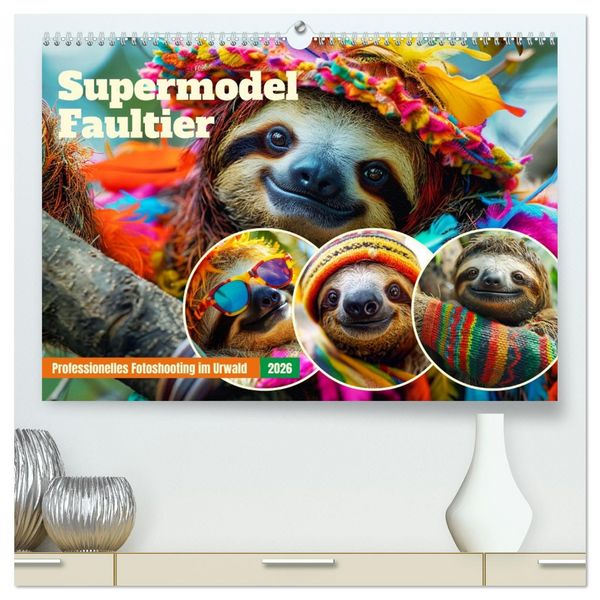 Produktbild: Supermodel Faultier. Professionelles Fotoshooting im Urwald (hochwertiger Premium Wandkalender 2026 DIN A2 quer), Kunstdruck in Hochglanz