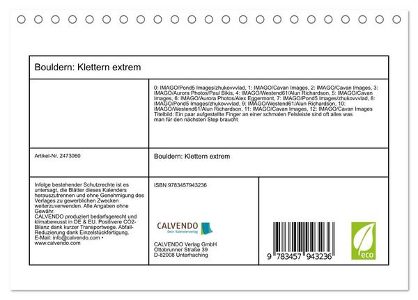 Produktbild: Bouldern: Klettern extrem (Tischkalender 2026 DIN A5 quer), CALVENDO Monatskalender