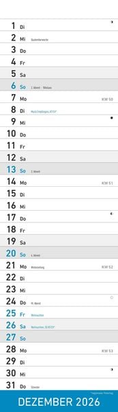 Produktbild: Streifenplaner Mini BLAU 2026 - Streifenkalender - Wandplaner - Küchen-Kalender - 9,5x33