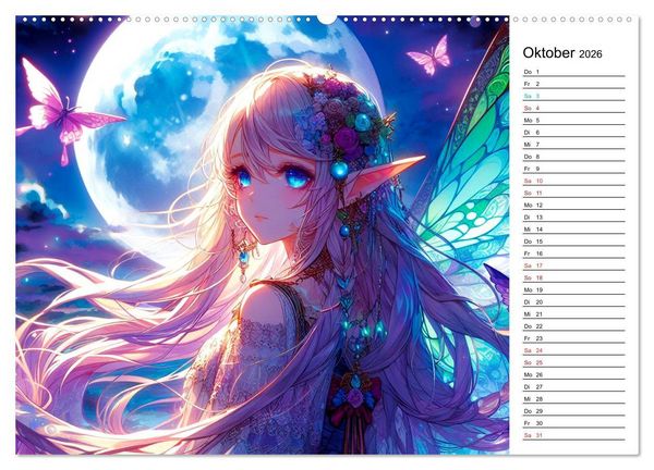 Produktbild: Bezaubernde Manga Elfen (hochwertiger Premium Wandkalender 2026 DIN A2 quer), Kunstdruck in Hochglanz