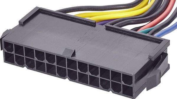 Produktbild: Renkforce Strom Anschlusskabel [1x ATX-Strom-Stecker 14pol. - 1x ATX-Strom-Buchse 24pol.] 0.25 m Bunt