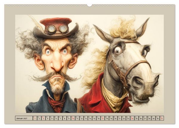 Produktbild: Wundersame Pferde. Karikaturen zwischen Humor, Melancholie und Fantasie (hochwertiger Premium Wandkalender 2027 DIN A2 quer), Kunstdruck in Hochglanz