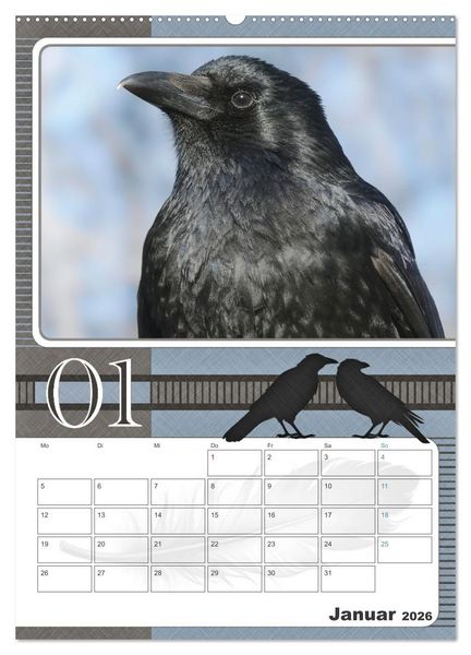 Produktbild: Kr&auml;hen - Clever notiert! Mit K&ouml;pfchen durchs ganze Jahr (hochwertiger Premium Wandkalender 2026 DIN A2 hoch), Kunstdruck in Hochglanz