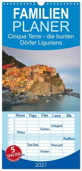 Produktbild: Familienplaner 2027 - Cinque Terre - die bunten D&ouml;rfer Liguriens mit 5 Spalten (Wandkalender, 21 x 45 cm) CALVENDO