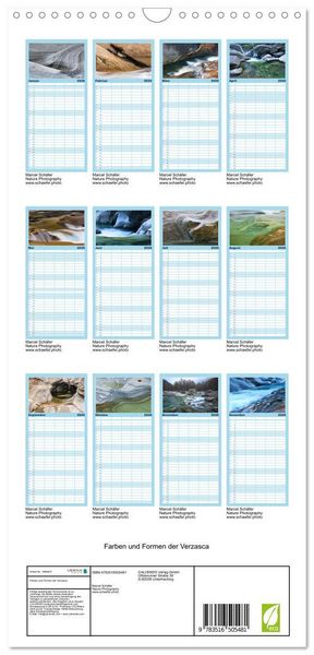 Produktbild: Familienplaner 2026 - Farben und Formen der Verzasca mit 5 Spalten (Wandkalender, 21 x 45 cm) CALVENDO