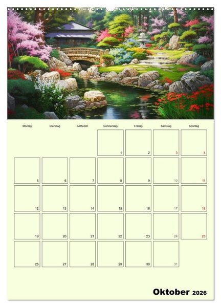 Produktbild: Im japanischen Garten. Zauberhafte Illustrationen (hochwertiger Premium Wandkalender 2026 DIN A2 hoch), Kunstdruck in Hochglanz