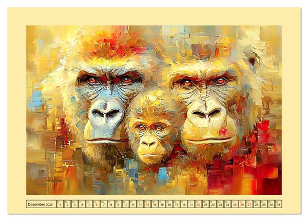 Produktbild: W&auml;chter der Stille. Beeindruckende Gorillas in moderner &Ouml;loptik (Tischkalender 2026 DIN A5 quer), CALVENDO Monatskalender