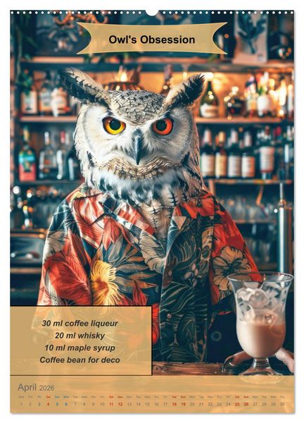 Produktbild: Animal cocktail creations for bartenders (High Quality Premium Wall Calendar 2026 DIN A2 portrait),CALVENDO 12 Month Wall Calendar