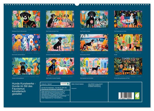 Produktbild: Hunde Kunstwerke - Hunde im Stil des Fauvismus k&uuml;nstlerisch gestaltet (hochwertiger Premium Wandkalender 2026 DIN A2 quer), Kunstdruck in Hochglanz