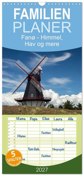 Produktbild: Familienplaner 2027 - Fan&oslash; - Himmel, Hav og mere mit 5 Spalten (Wandkalender, 21 x 45 cm) CALVENDO