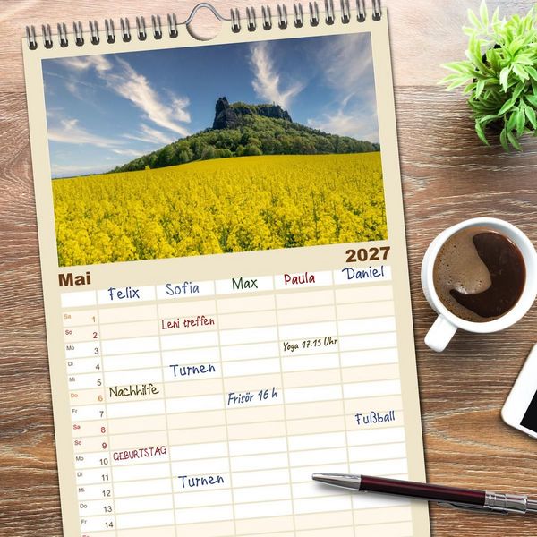 Produktbild: Familienplaner 2027 - Dresden und Elbsandsteingebirge mit 5 Spalten (Wandkalender, 21 x 45 cm) CALVENDO