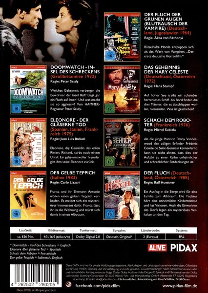 Produktbild: Eurocult - 7 europ&auml;ische Gruselklassiker / &Uuml;ber 10 Stunden G&auml;nsehaut auf 7 DVDs [7 DVDs]