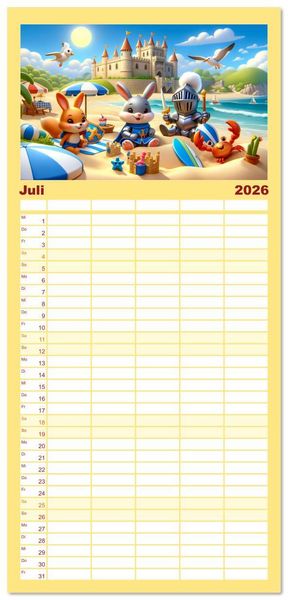 Produktbild: Familienplaner 2026 - Ritterliche Tierfreunde: Ein Jahr voller Spannung und Humor mit 5 Spalten (Wandkalender, 21 x 45 cm) CALVENDO