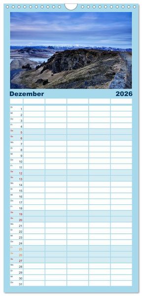 Produktbild: Familienplaner 2026 - Island - faszinierende Landschaften im S&uuml;den mit 5 Spalten (Wandkalender, 21 x 45 cm) CALVENDO