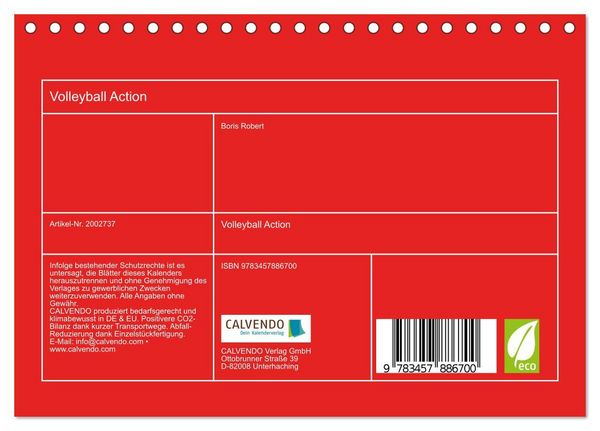 Produktbild: Volleyball Action (Tischkalender 2026 DIN A5 quer), CALVENDO Monatskalender