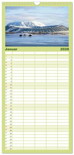 Produktbild: Familienplaner 2026 - Die Pferde Islands mit 5 Spalten (Wandkalender, 21 x 45 cm) CALVENDO