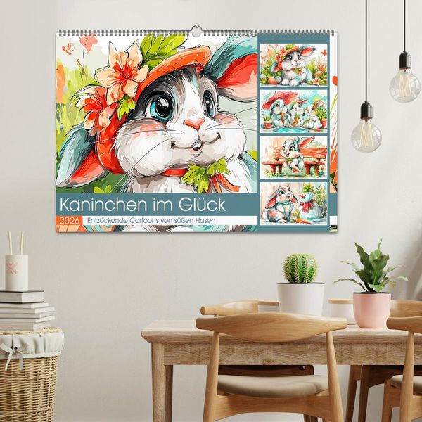 Produktbild: Kaninchen im Gl&uuml;ck. Entz&uuml;ckende Cartoons von s&uuml;&szlig;en Hasen (Wandkalender 2026 DIN A2 quer), CALVENDO Monatskalender