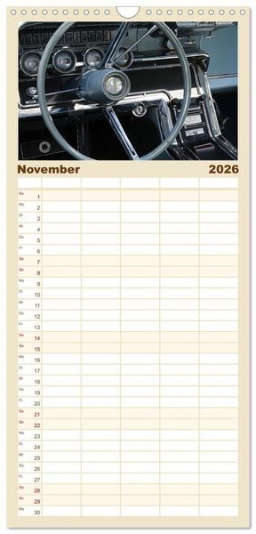 Produktbild: Familienplaner 2026 - Ikonische US-Car Armaturenbretter mit 5 Spalten (Wandkalender, 21 x 45 cm) CALVENDO