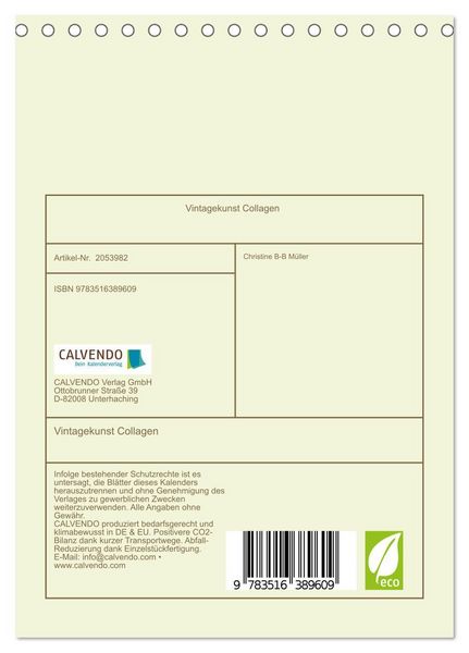 Produktbild: Vintagekunst Collagen (Tischkalender 2026 DIN A5 hoch), CALVENDO Monatskalender