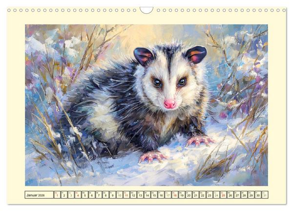 Produktbild: Opossums. Faszinierende Beutelratten in &Ouml;loptik (Wandkalender 2026 DIN A3 quer), CALVENDO Monatskalender