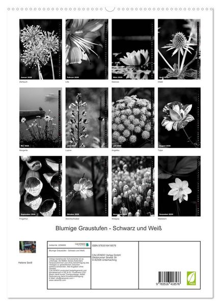 Produktbild: Blumige Graustufen - Schwarz und Wei&szlig; (hochwertiger Premium Wandkalender 2026 DIN A2 hoch), Kunstdruck in Hochglanz