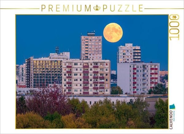 CALVENDO Puzzle Vollmond über Halle-Neustadt | 1000 Teile Lege-Größe 64 × 48 cm Foto-Puzzle für glückliche Stunden