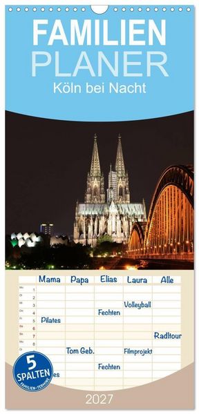 Produktbild: Familienplaner 2027 - K&ouml;ln bei Nacht mit 5 Spalten (Wandkalender, 21 x 45 cm) CALVENDO