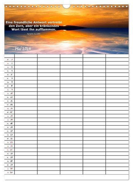 Produktbild: ein Planer mit biblischer Weisheit aus den Spr&uuml;chen Salomos (Wandkalender 2026 DIN A3 hoch), CALVENDO Monatskalender